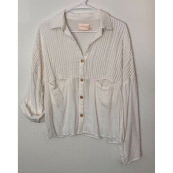 Sancia Tops - Sancia White Button Up Blouse Tencel Roll Tab Sleeve Small​